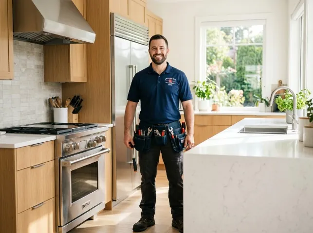 Appliance Repair Hero technician in a Barker, NY kitchen after an appliance repair